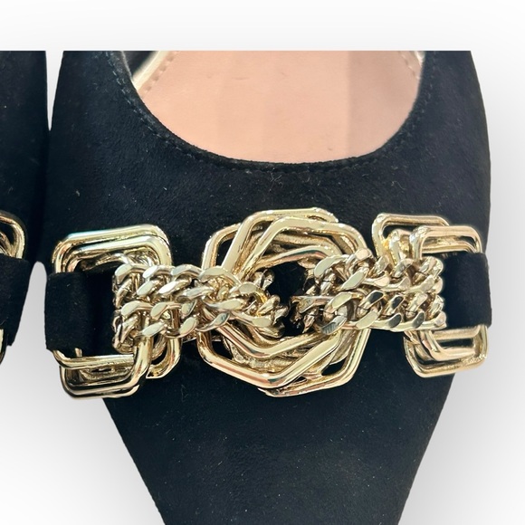 NWOT Zara Black Suede Pointy Toe Slingback Kitten Heels With Gold Chain - Picture 8 of 13